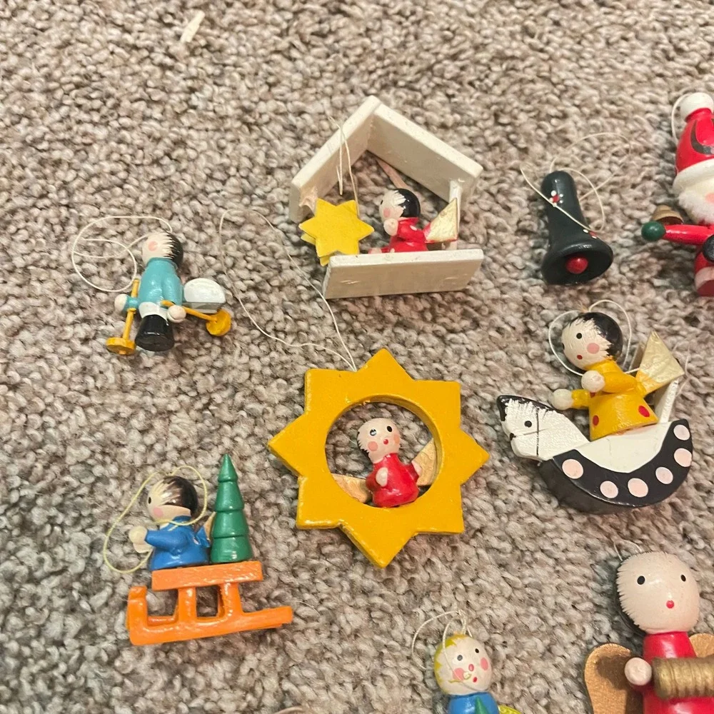 Vtg kitschy 70s plush Wooden felt ceramic Christmas‎ Tree Ornament lot 32 taiwan